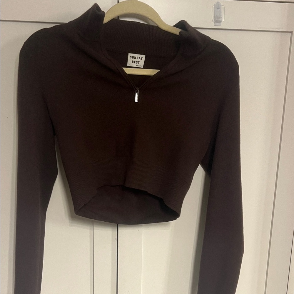 Sunday Best Chocolate Zip-Up Cropped Sweater